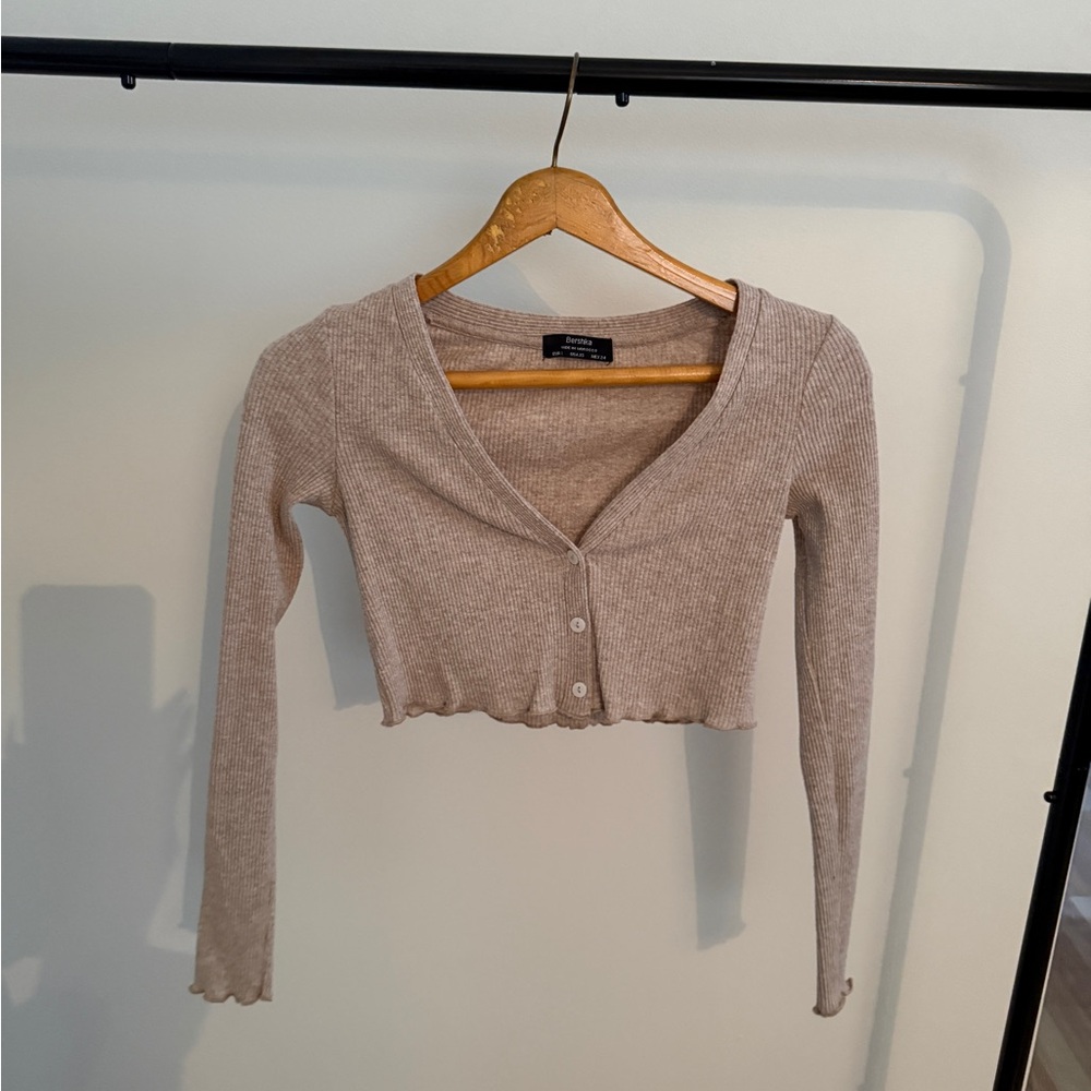 Bershka Beige Ribbed Knit Top